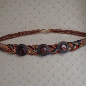 Vintage Braided Cord Belt Brown Rust Blue Sz-34